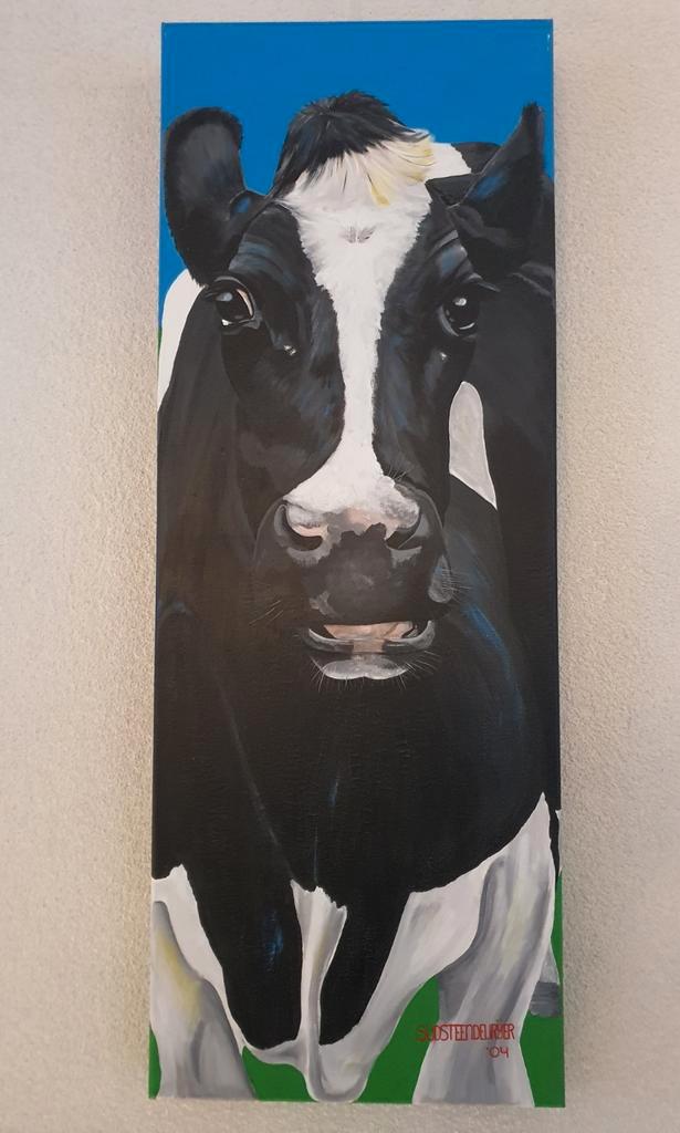 Realistisch schilderij "Melk koe" acryl op linnen, Antiek en Kunst, Kunst | Schilderijen | Modern, Ophalen