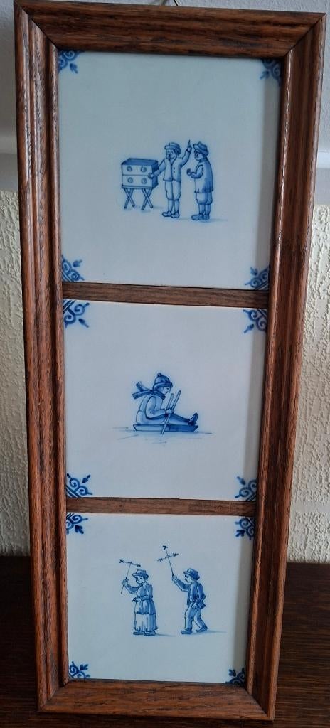 Wanddecoratie met 3 Makkummer aardewerk tegels, Antiek en Kunst, Kunst | Schilderijen | Klassiek, Ophalen of Verzenden