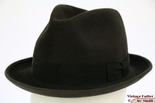 Vintage Gleufhoed Pichwich groen grijs haarvilt 55,5 - 56 =S, Kleding | Heren, Hoeden en Petten, Gedragen, Hoed, 57 cm (M, 7⅛ inch) of minder