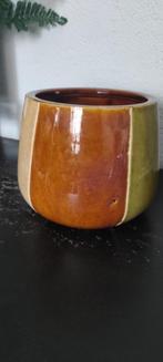 Retro bloempot bruin groen aardewerk, Gebruikt, Rond, Binnen, Ophalen of Verzenden