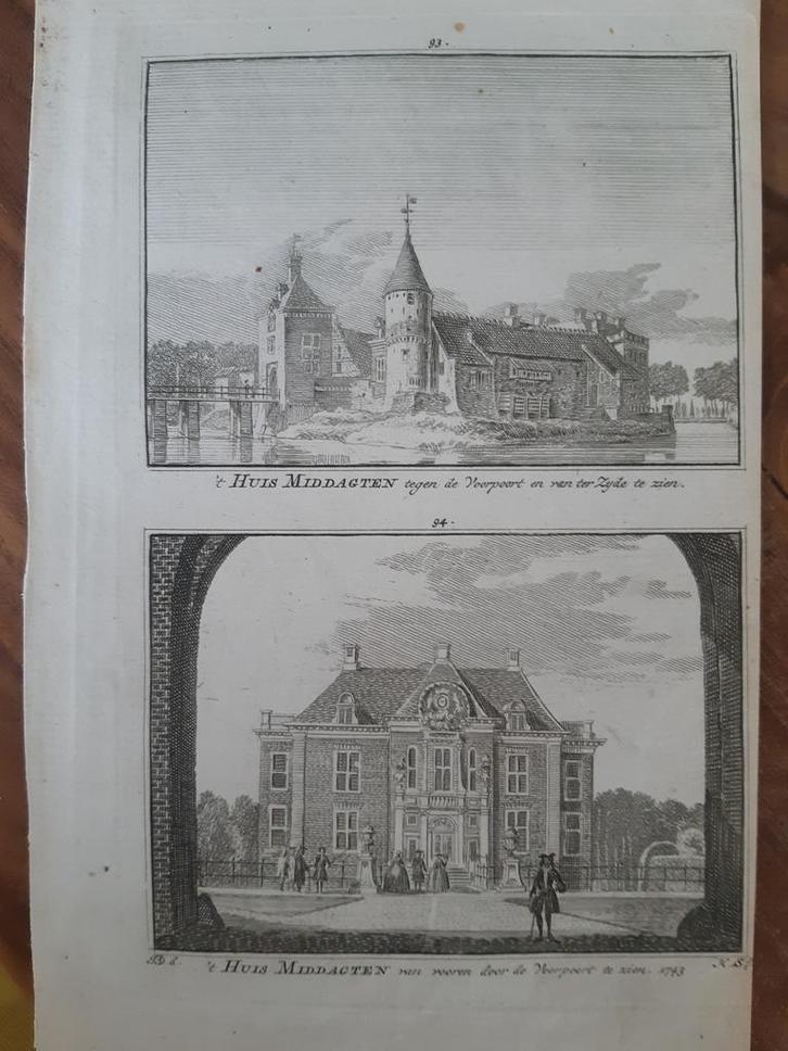 A93-94 / Huis Middagten De Steeg Rheden Kopergravure 1745, Antiek en Kunst, Kunst | Etsen en Gravures, Ophalen of Verzenden