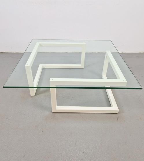 Modern lourens fisher minnimalist duo salontafel glas wit, Huis en Inrichting, Tafels | Salontafels, Gebruikt, Minder dan 50 cm