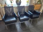6x blauwe leren eetkamerstoelen, Ophalen, Gebruikt, Blauw, Vijf, Zes of meer stoelen