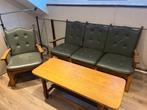 Vintage bankstel, Oirschots eiken., Huis en Inrichting, Ophalen, Minder dan 75 cm, 150 tot 200 cm, Leer