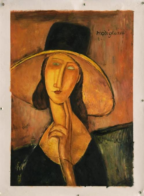 Olieverf replica Modigliani: Jeanne met grote hoed, Antiek en Kunst, Kunst | Schilderijen | Klassiek, Verzenden