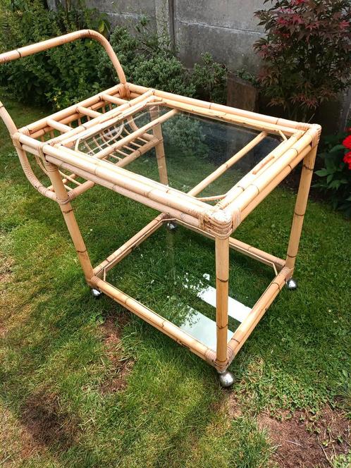 Retro Rotan Serveerwagen, Huis en Inrichting, Overige Huis en Inrichting, Gebruikt, Ophalen of Verzenden