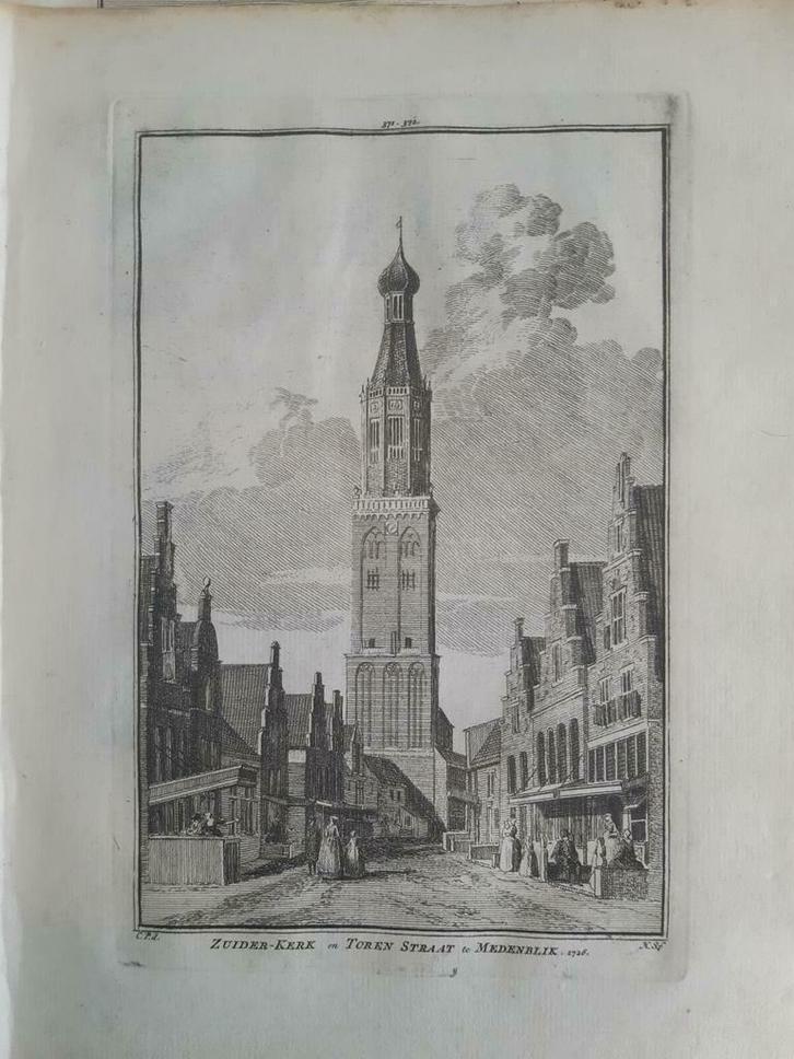 371-372*/ Zuiderkerk en Torenstraat te Medemblik gravure, Antiek en Kunst, Kunst | Etsen en Gravures, Ophalen of Verzenden