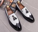 Zwart witte heren lak loafers met kwastjes nette schoenen, Verzenden, Nieuw, Loafers