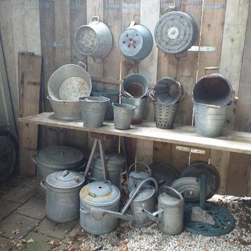 Zinken gieter , vuilnisemmer, teil, emmer , vanaf 5,- per st beschikbaar voor biedingen