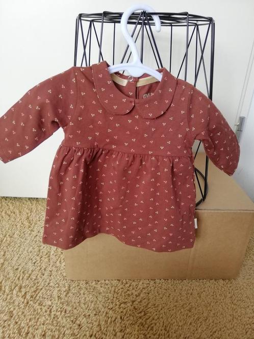 jurk new born Quapi mabel bruin met print maat 50 nieuw, Kinderen en Baby's, Babykleding | Maat 50, Nieuw, Meisje, Jurkje of Rokje