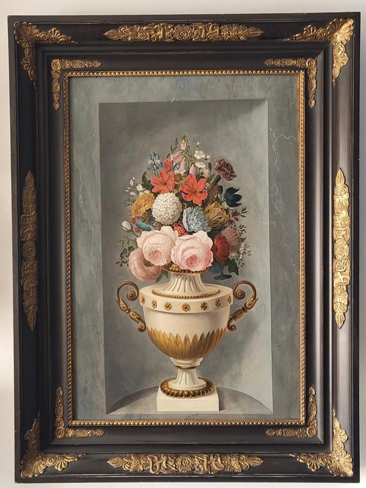 Antiek schilderij: Empire bloemstilleven in lijst (bloemen), Antiek en Kunst, Kunst | Schilderijen | Klassiek, Ophalen
