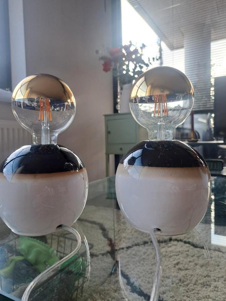 2 aardewerk tafellamp/nachtlamp, Huis en Inrichting, Lampen | Tafellampen, Zo goed als nieuw, Minder dan 50 cm, Glas, Overige materialen
