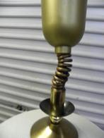 Hanglamp van messing met zandglazen kap, uittrekbaar, Huis en Inrichting, Lampen | Hanglampen, Ophalen of Verzenden, 'T Olde Gre-j