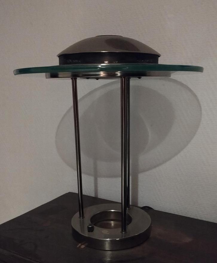 Vintage design Boxford Sonneman halogeen UFO tafellamp, Huis en Inrichting, Lampen | Tafellampen, Gebruikt, Minder dan 50 cm, Glas