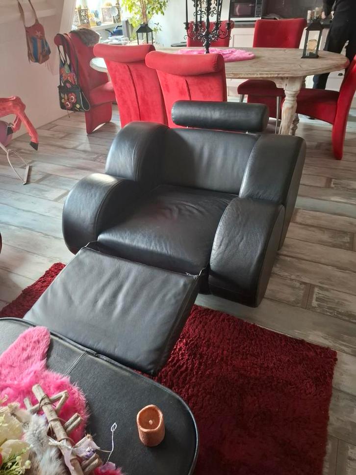 Zwarte Leren Relaxstoel - Topkwaliteit!, Huis en Inrichting, Fauteuils, Ophalen of Verzenden
