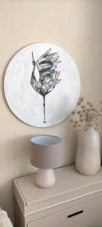 Rond handgeschilderd schilderij kraanvogel 70 cm, Antiek en Kunst, Ophalen