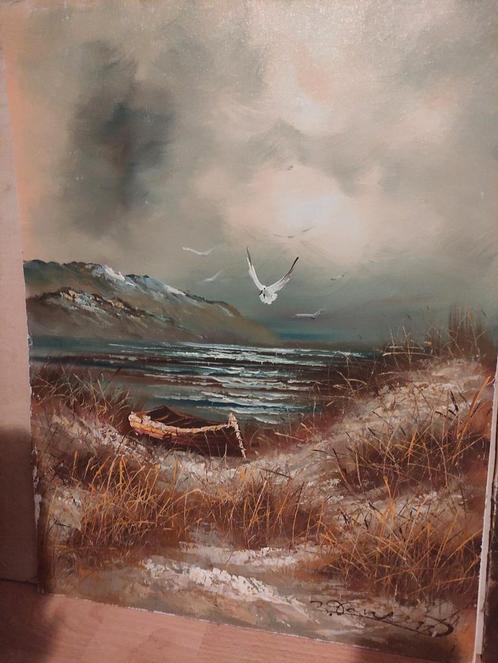 Dunes Seascape olieverf op doek.Doek op paneel., Antiek en Kunst, Kunst | Schilderijen | Modern, Ophalen of Verzenden