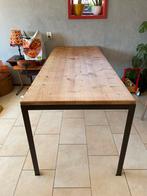 Houten tafel met zwarte stalen frame van loods 5 vintage, 200 cm of meer, Grenenhout, Gebruikt, Rechthoekig