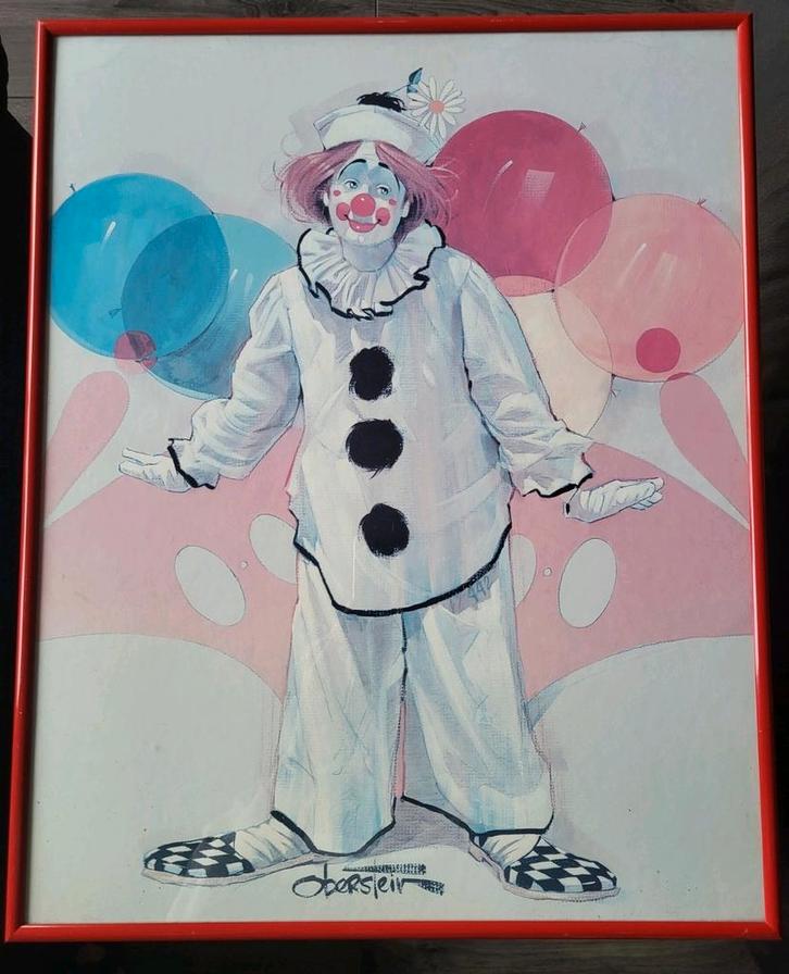 Kunstwerk Clown van Oberstein in moderne lijst - replica., Antiek en Kunst, Kunst | Schilderijen | Modern, Ophalen of Verzenden