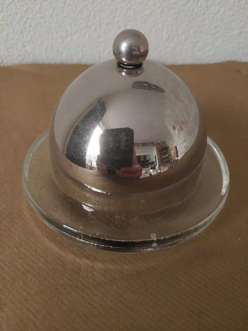 Klein botervlootje van glas en rvs, Huis en Inrichting, Woonaccessoires | Stolpen, Zo goed als nieuw, Ophalen of Verzenden