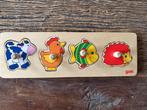 Goki houten puzzel met knopjes koe kip vis egel, Ophalen of Verzenden, Zo goed als nieuw, Van hout, Minder dan 10 stukjes
