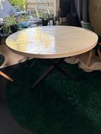 Ronde eettafel wit hout met zwart onderstel, Ophalen, 100 tot 150 cm, Rond, Zo goed als nieuw