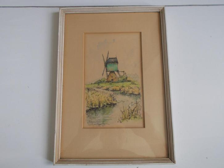Lithografie Wipwatermolen Schoonhoven (Gratis Verzending)., Antiek en Kunst, Kunst | Litho's en Zeefdrukken, Ophalen