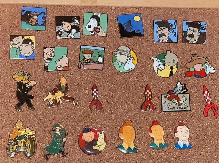 Mooie set 24 verschillende Kuifje pins Corner +andere merken, Verzamelen, Stripfiguren, Zo goed als nieuw, Overige typen, Kuifje