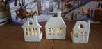3 Glazed grachten huisjes wit, vintage waxinehouders, retro, Overige materialen, Wit, Nieuw, Ophalen of Verzenden
