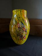 Murano millefiore prachtige gele glasvaas., Verzenden