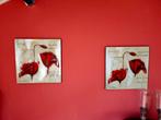 2 Schilderijen Klaproos op Canvas, Ophalen, Gebruikt, 50 tot 75 cm, Schilderij