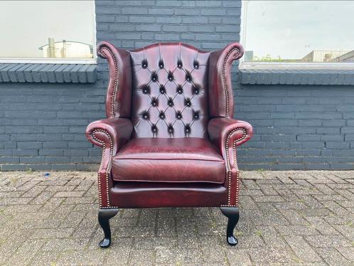 Prachtige Engelse Chesterfield oorfauteuil oxblood rood, Huis en Inrichting, Fauteuils, Ophalen of Verzenden