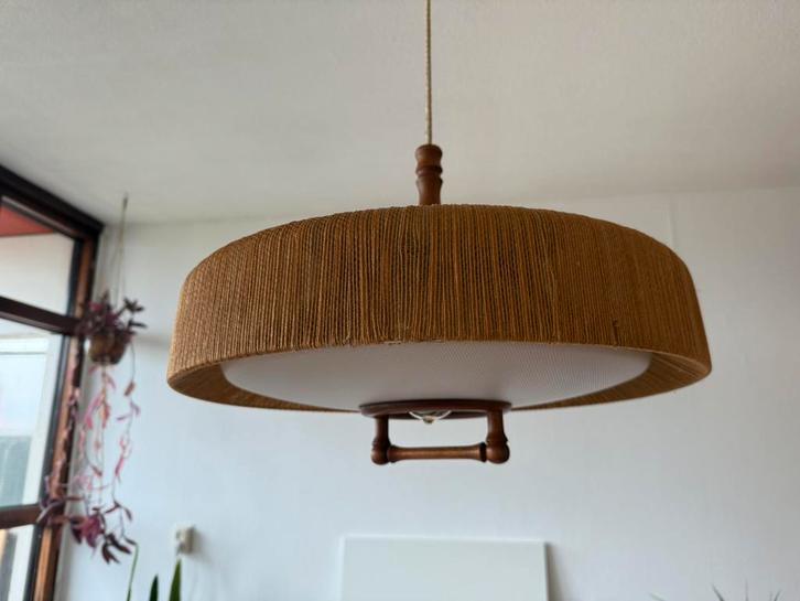 Vintage plafondlamp Temde Raffia 1960, Huis en Inrichting, Lampen | Hanglampen, Zo goed als nieuw, Minder dan 50 cm, Hout, Ophalen