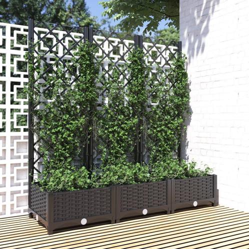 Plantenbak met latwerk 120x40x121,5 cm polypropeen zwart, Tuin en Terras, Bloembakken en Plantenbakken, Nieuw, Kunststof, Balkon