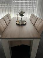 Eetfalel + 6 lederen stoelen van topkwaliteit, Huis en Inrichting, Tafels | Eettafels, Ophalen, 50 tot 100 cm, Vijf personen of meer