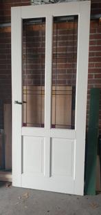 Binnendeur opdek wit met glas in lood, Doe-het-zelf en Verbouw, Ophalen, Gebruikt, 80 tot 100 cm, Binnendeur