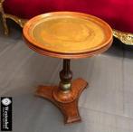 Antieke tafel hout - bijzettafel dienblad rond - koper goud, Huis en Inrichting, Tafels | Salontafels, 50 tot 100 cm, 50 tot 75 cm