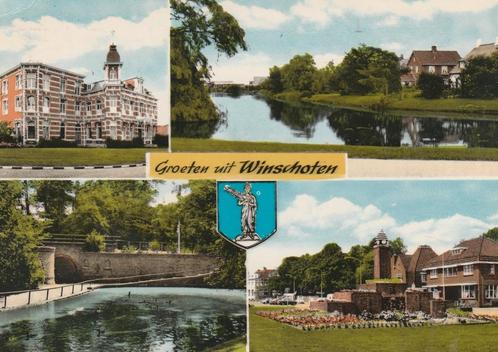 WINSCHOTEN Stadhuis Vijver Fontein Groeten, Verzamelen, Ansichtkaarten | Nederland, Gelopen, Groningen, 1960 tot 1980, Verzenden