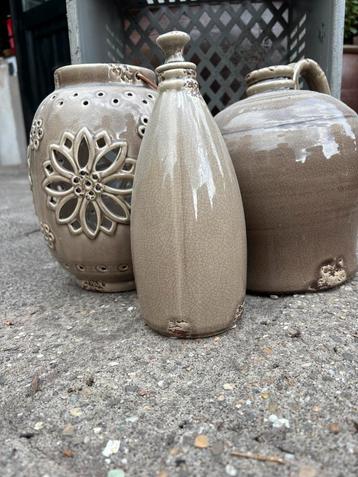 Woondecoratie Vaasjes 3 stuks taupe rustiek beschikbaar voor biedingen