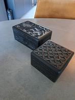 2 oude houten kistjes / snuisterijdoosjes, zwartgelakt, Ophalen of Verzenden, Minder dan 50 cm, Minder dan 50 cm