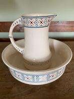 Oude Lampetstel - Kan en Kom - Blauw/Rood, Antiek en Kunst, Antiek | Keramiek en Aardewerk, Ophalen