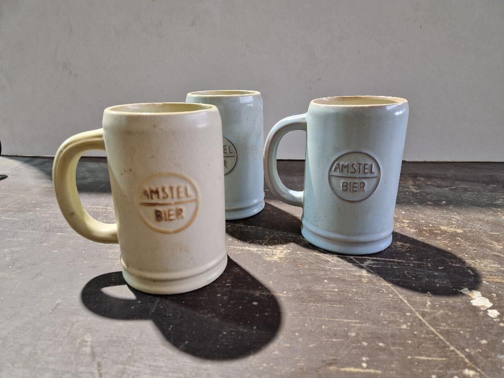 3 aardewerken pullen Amstel bier, Verzamelen, Biermerken, Ophalen of Verzenden, Gebruikt, Pul(len), Amstel