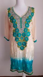 Salwaar Kameez turquoise crème kleur maat L - 3-delig, Kleding | Dames, Overige typen, Maat 42/44 (L), Zo goed als nieuw, Verzenden