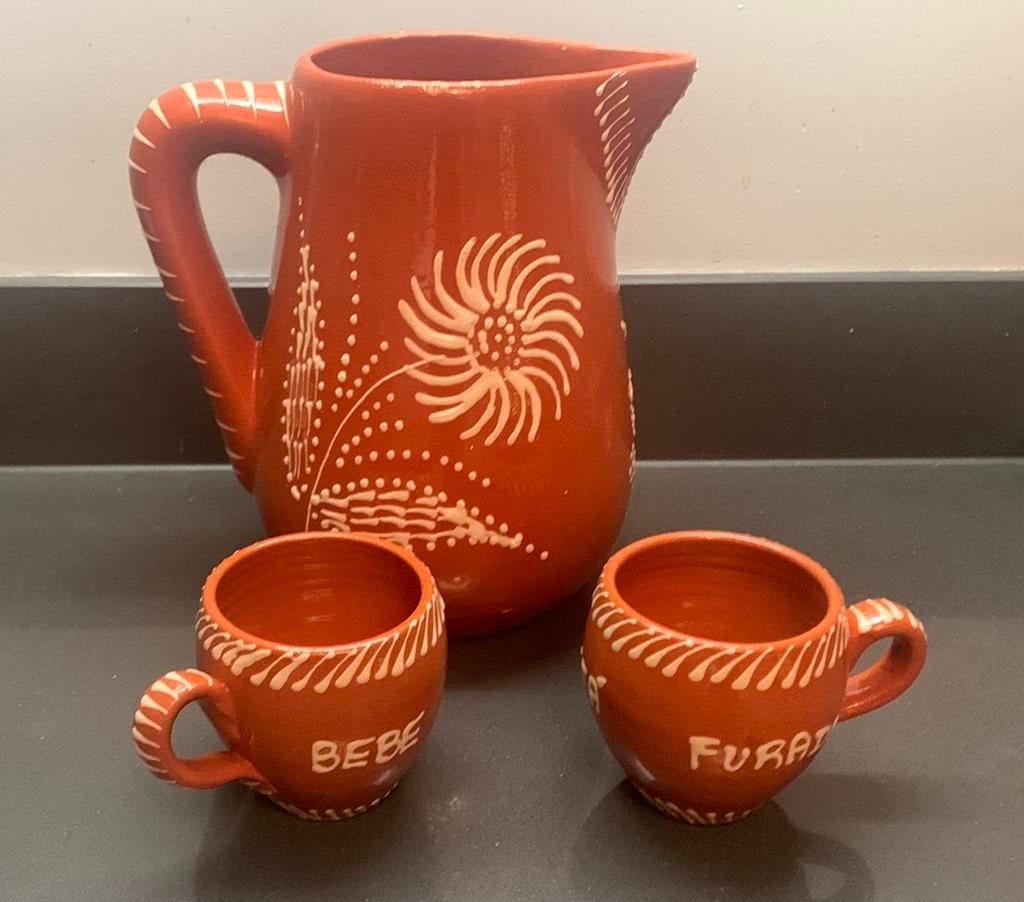 Karaf met 2 mokjes, Huis en Inrichting, Keuken | Servies, Overige typen, Ophalen of Verzenden, Zo goed als nieuw, Overige stijlen