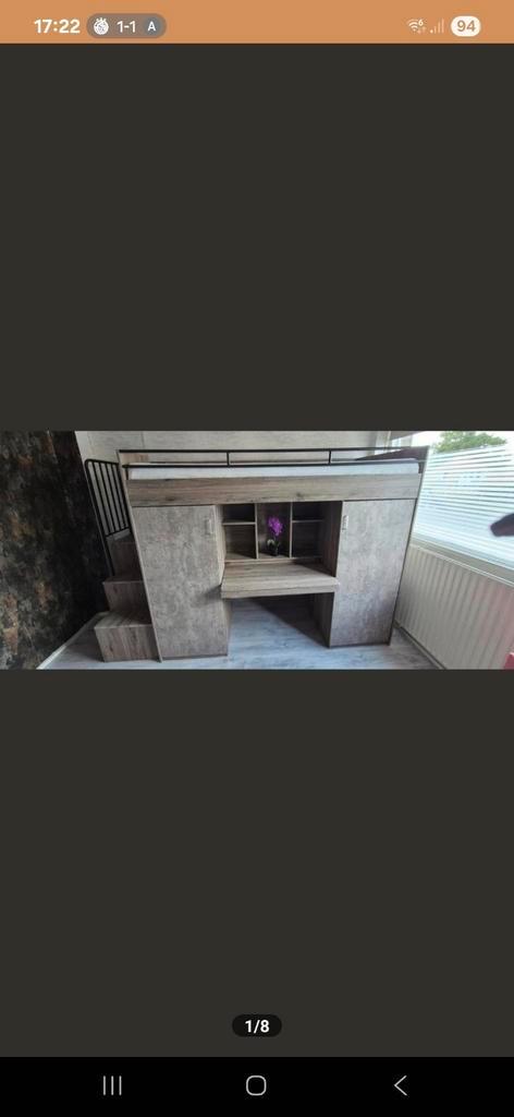 Betonlook hoogslaper z.g.a.n., Kinderen en Baby's, Kinderkamer | Bedden, Zo goed als nieuw, 180 cm of meer, 85 tot 100 cm, Matras