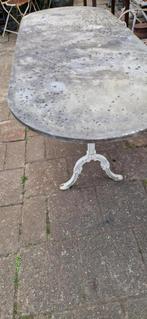 Tuintafel+gietijzeren onderstel+ovaal marmeren blad*brocante, Ophalen, Gebruikt, Ovaal, Overige materialen
