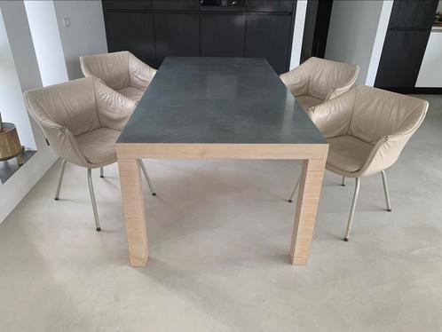 Grote eetkamertafel met zinken blad en 4 stoelen, Huis en Inrichting, Tafels | Eettafels, Gebruikt, 50 tot 100 cm, 200 cm of meer
