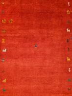 Handmade Wool Gabbeh carpet modern red animals 190x295cm, Persian modern oosters Gabbeh hype, Crème, 150 tot 200 cm, 200 cm of meer
