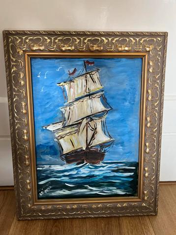Schilderij van een zeilschip in lijst beschikbaar voor biedingen