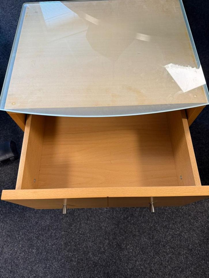 Houten Ladenkastje met Glazen Top, Huis en Inrichting, Kasten | Dressoirs, Gebruikt, Minder dan 50 cm, 25 tot 50 cm, Met lade(s)